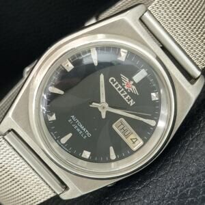 Vintage 1978 Citizen Automatic Mens Silver Watch W/daydate & Black accents
